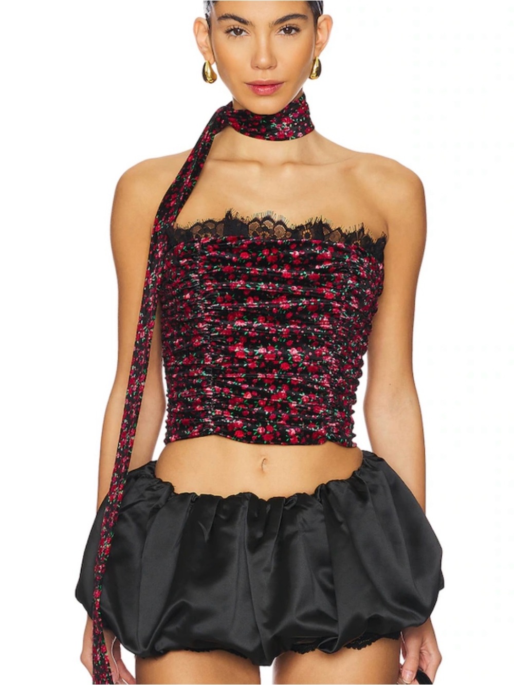 For Love and Lemons Berry Bud Velvet Strapless Bustier